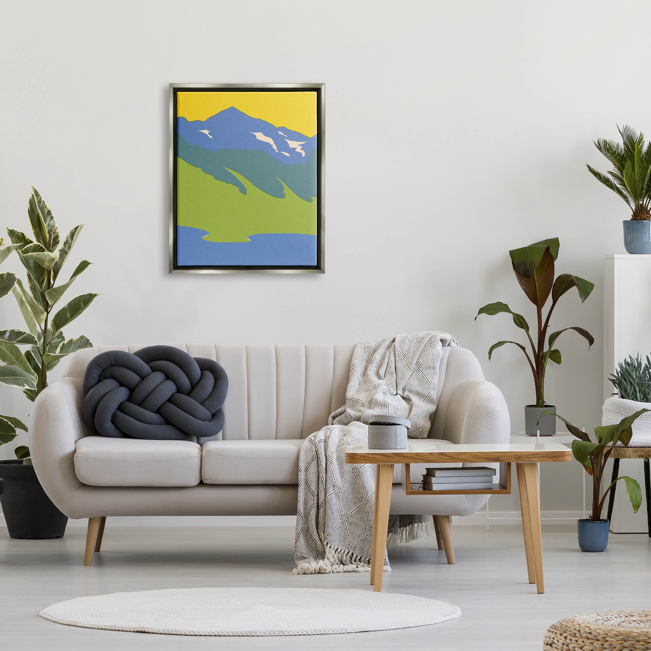 Stupell Industries Modern Mountain Sea Landscape Graphic Art Luster Gray Floating Framed Canvas Print Wall Art, Design by Jacob Green
