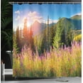 thumbnail image 4 of Ambesonne Nature Shower Curtain, Spring Flowers Mountain, 69"Wx84"L, Green Pink, 4 of 5