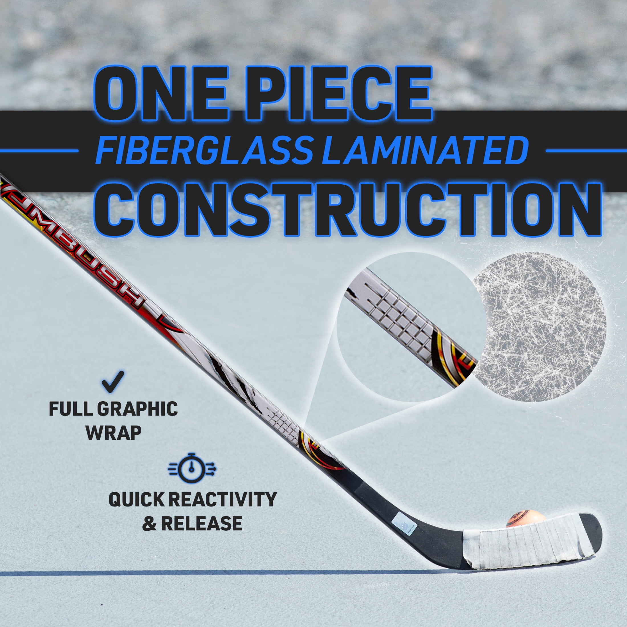 Franklin Sports Street Hockey Sticks - Ambush Junior Street Hockey Stick - Wood and Fiberglass Shaft - ABS Blade - One Piece Stick - 58" Right Handed