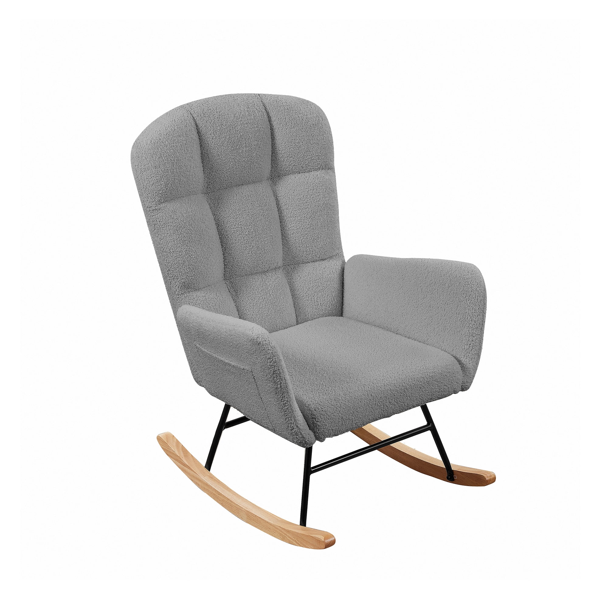 YYAo Teddy Upholstered Rocking Chair, Accent Chair with High Backrest Armchair Comfy Side Chair for Living Room Bedroom Offices, Gray YYAo Teddy Upholstered Rocking Chair, Accent Chair with High Backrest Armchair Comfy Side Chair for Living Room Bedroom Offices, Gray