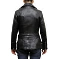 thumbnail image 3 of Women's Genuine Black Lambskin Leather Jacket Belted Motorcycle Slim Fit Biker Jacket W447, 3 of 4