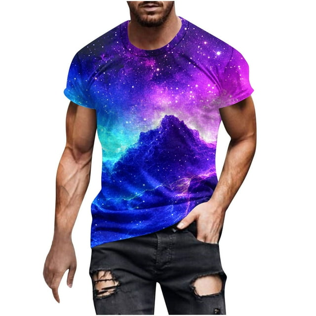 Camiseta Casual de Impresión Del Cielo de los Hombres, Cuello Redondo de Manga Corta para la Playa Y el Uso Diario, Camiseta de Verano Elástica para el Ocio Y la Fiesta