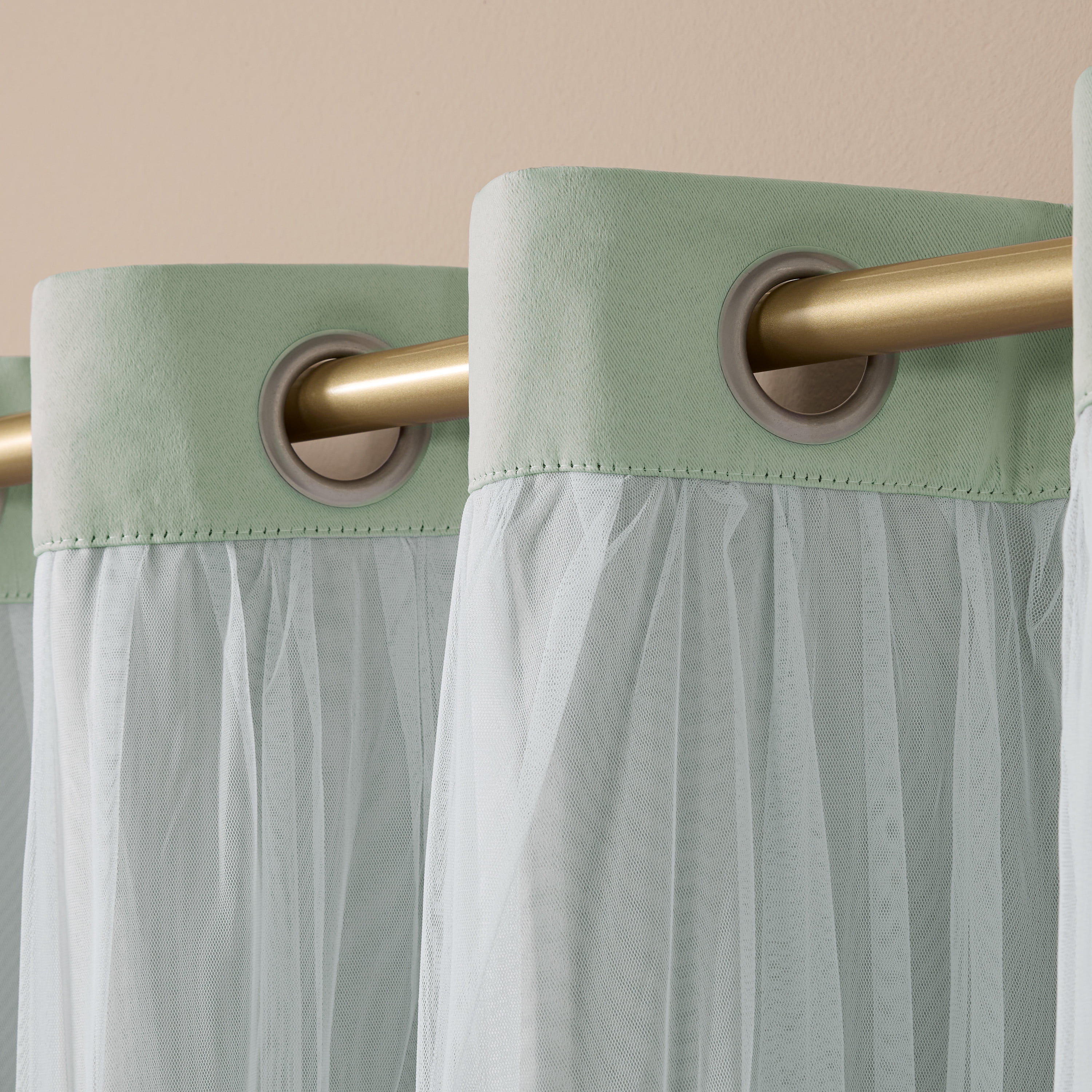 TOWN & COUNTRY LUXE Talia Double Layer Indoor Curtains, Sheer and Room Darkening Blackout, Grommet Top, Energy Efficient, 2-Pack Set, 52"x63", Mint Green