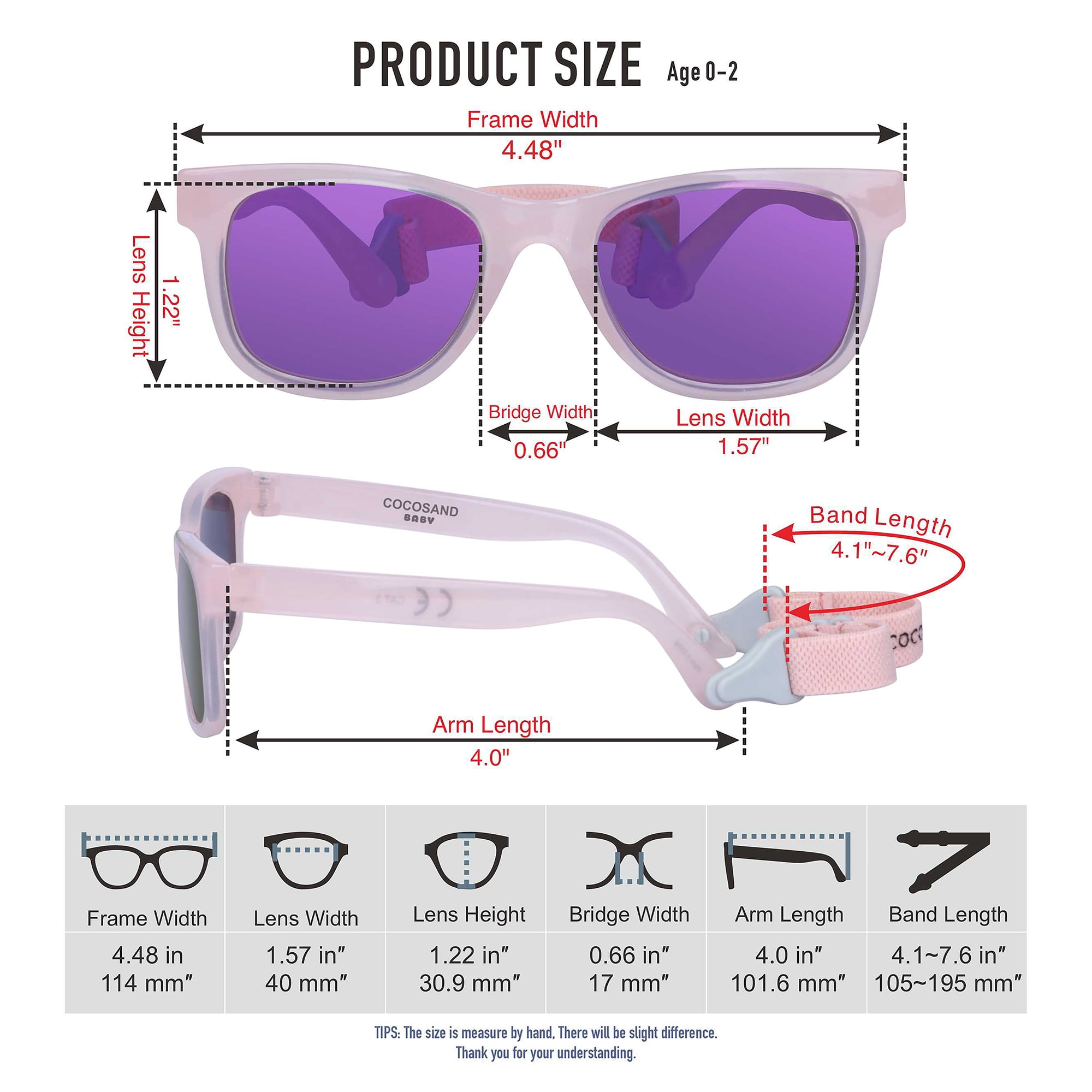 COCOSAND Baby Sunglasses with Strap Square Frame UV400 for Infant Toddler Boys Girls Age 0-24 Months, 2-Pack