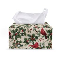 FUIALDOLG Rectangle Tissue Box Cover, Northern Cardinals Tissue Box Holder with Bottom Buckle - Waterproof PU Leather Decorative Organizer for Tabletop, Bathroom, Car, Office
