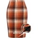 thumbnail image 2 of Falda midi de lana a cuadros para mujer, para otoño e invierno, cintura alta, entallada, longitud a la rodilla, con abertura Naranja G Naranja G Xishao ropa, 2 of 2