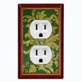 thumbnail image 1 of Metal Light Switch Plate Cover Elegant Green Floral Damask Maroon Frame FRA040, 1 of 13