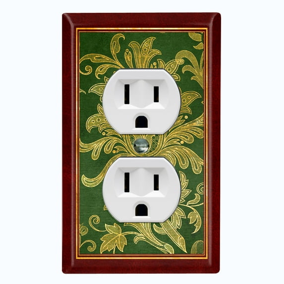 Metal Light Switch Plate Cover Elegant Green Floral Damask Maroon Frame FRA040
