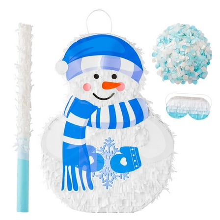 VINTS Snowman Piñata 4-piece set,White Snowman with Blindfold,Stick and Confetti,Suitable for Christmas Decorations Birthday Party School Activities(12.6"×16.9×3.1")