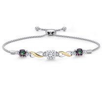 Gem Stone King 925 Silver and 10K Yellow Gold White Moissanite and Green Mystic Topaz and White Lab Grown Diamond Bracelet for Women | 3.29 Cttw | Gemstone | Asscher Cut 6MM | Fully Adjustable 9 inch