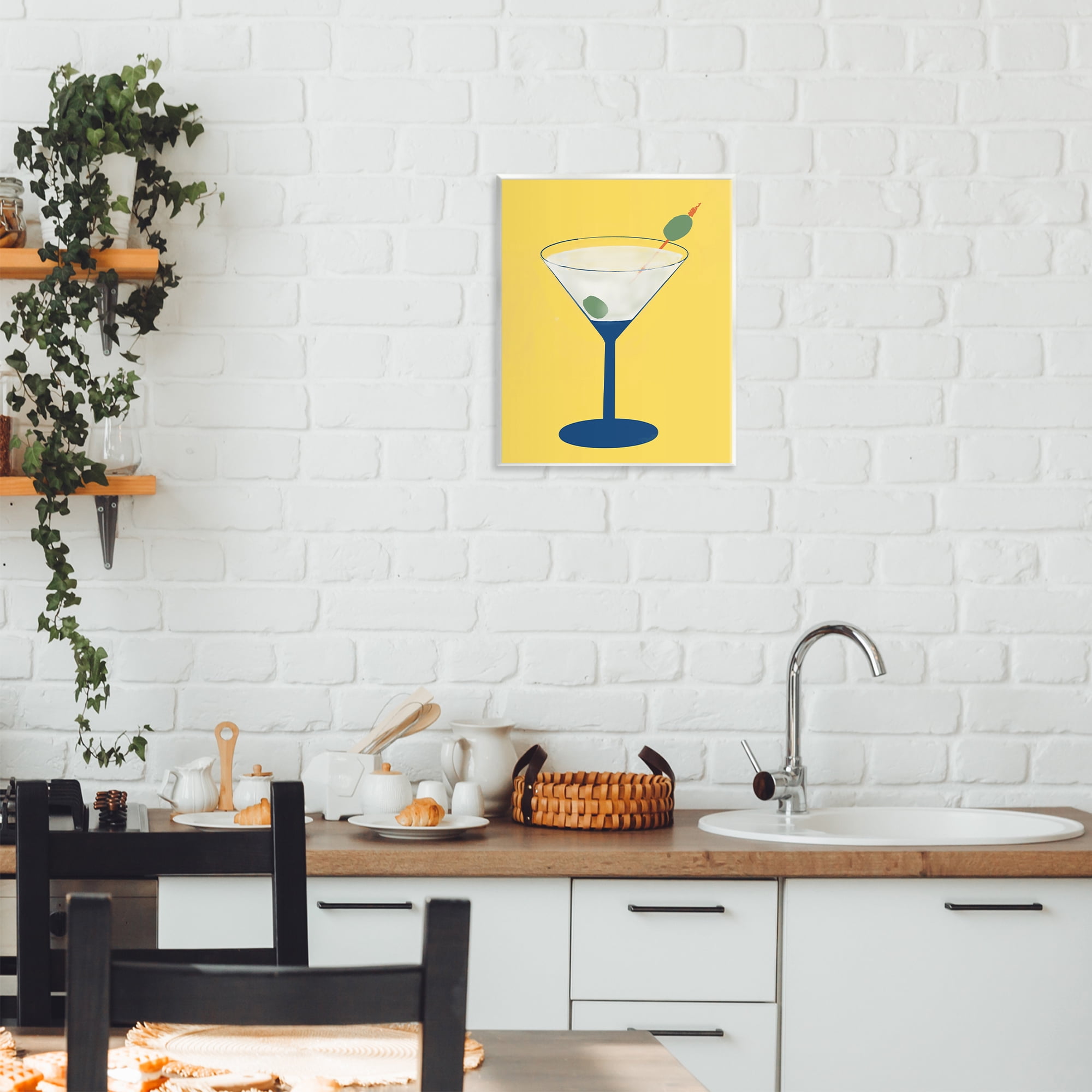 Stupell Industries Martini Glass over Yellow Wall Plaque Art, design by Robin Maria