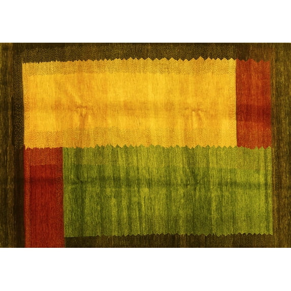 Ahgly Company Machine Washable Indoor Rectangle Abstract Yellow Contemporary Area Rugs, 2' x 4'