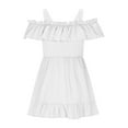 thumbnail image 5 of MKOSPLRT Ruffle Dresses for Girl Sleeveless Cold Shoulder Swing A Line Dress Solid Casual Beach Party Dress Flowy Wedding Mini Dress, 5 of 7