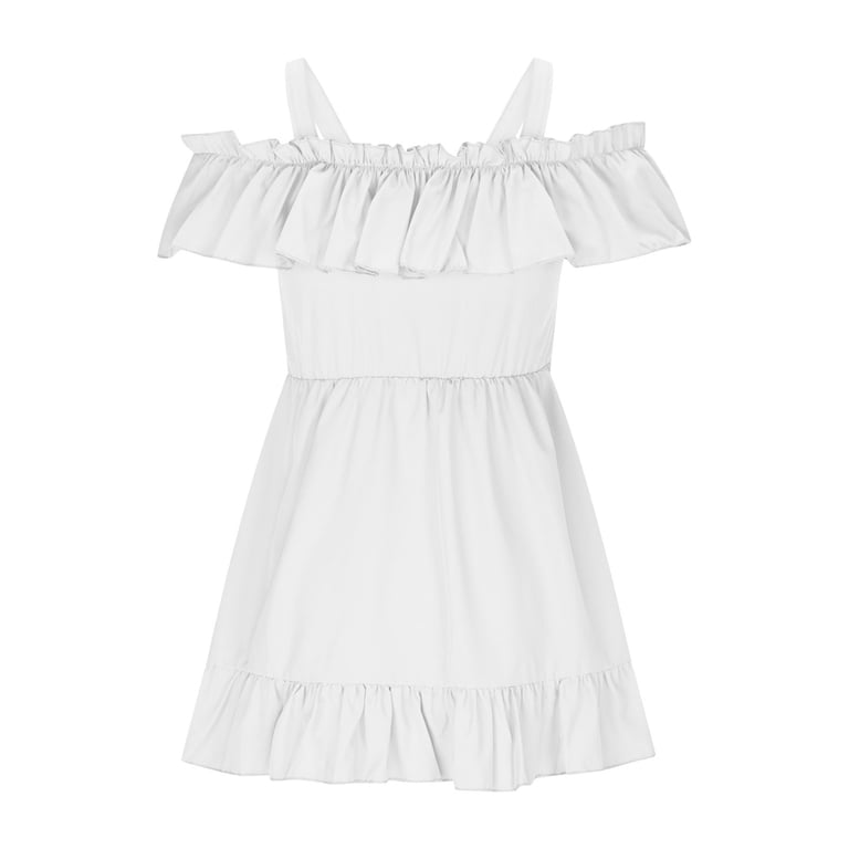 Juslio Dresses for Girls Pleated Dresses Ruffle Halter Casual Dress Size 1 Year, Girl's, White