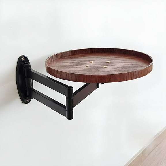 LAMIRO Wall-Mounted Small Desk Table 11.8in Fold Down Table Bedside Folding Coffee Table with Retractable Shelf 180° Detachable Flip-Out Design Auxiliary Tables (Walnut)