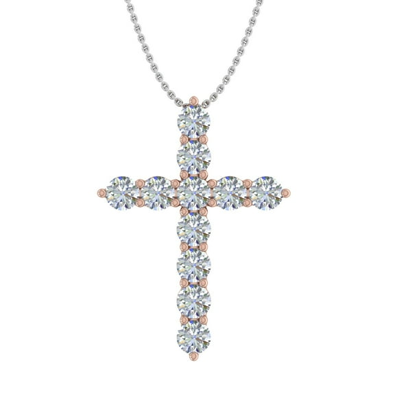 1 Carat Diamond Cross Pendant Necklace in 14K Rose Gold (With Silver Chain)