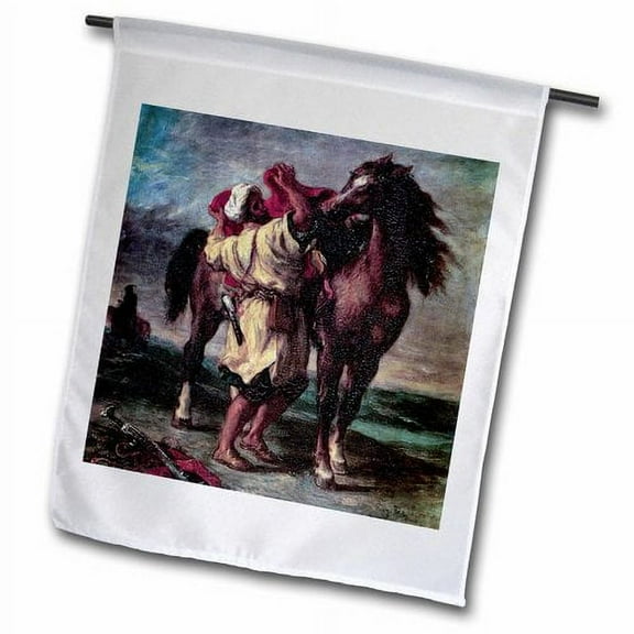 3dRose, A Moroccan Saddling a Horse by Eugene Delacroix, 18 x 27 inch Garden Flag