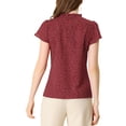 thumbnail image 3 of INSPIRE CHIC Women's Summer Dots Print Ruffle Stand Collar Button Down Blouse Shirts M Burgundy, 3 of 7