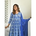thumbnail image 7 of Janasya Indian Women's Blue Cotton Floral Block Print Kurta with Flared Palazzo and Dupatta, 7 of 7