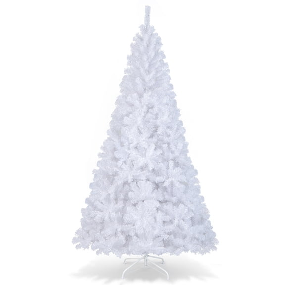 Topbuy 8'Artificial PVC Christmas Tree Winter Decoration w/ Foldable Metal Stand White