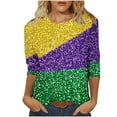 thumbnail image 2 of Mardi Gras Shirts for Women Funny Masked Print 3/4 Sleeve Festival Tops Loose Crew Neck New-Orleans Carnival Party Tee Shirt Casual Trendy Blouse, 2 of 6
