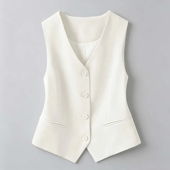 Women's Slim Fit Sleeveless Vest Cardigan with Buttons Solid Color Lightweight Layering Crop Jacket Top for Casual Wear Office Outfits White,XXXL