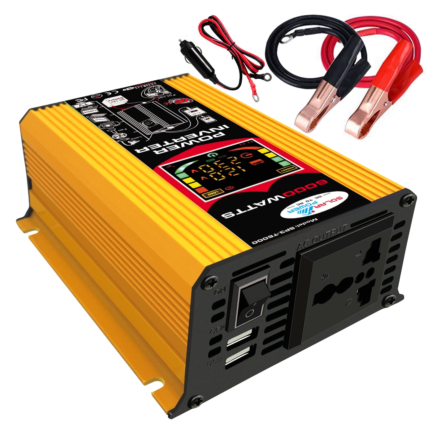 Modified Sine Inverter High Frequency 6000w Power Watt Power Inverter Dc To Ac Converter Car Power Inverter With 2 1a Dual Usb Port Battery Clips Car Plug Lcd Display Screen Walmart Com
