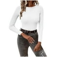 thumbnail image 2 of VSSSJ Women Ribbed Long Sleeve Crew Neck Classic Versatile Sweaters Casual Solid Color Slim Fit Basic Knit Pullover Sweater Tops White XL, 2 of 8