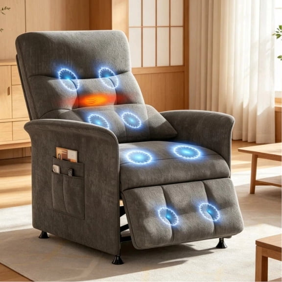 IINNOVZBOM Power Recliner Chair for Adults with Heated & Massage, Lazy Boy Electric Reclining Chair Sofa, Adjustable Single Sofa with Side Pockets for Home Theater Seating, Soft Fabric, Dark Grey