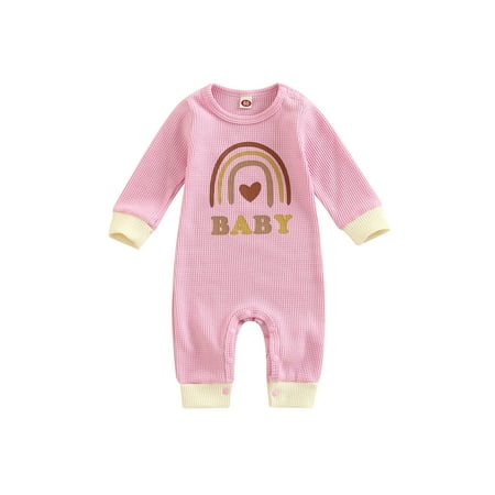 

Bagilaanoe Newborn Baby Girl Boy Jumpsuit Rainbow Letter Print Long Sleeve Bodysuit 3M 6M 9M 12M 18M Infant Ribbed One Piece Romper