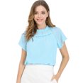 thumbnail image 1 of Allegra K Blusa Top Con Decoración De Volantes Cuello Redondo Fruncido Mangas Cortas Camisa Casual Para Mujeres Azul XS Unique Bargains Blusa, 1 of 6