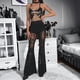 thumbnail image 5 of Pantalones Acampanados de Transparente con Encaje Floral para Mujer, Pantalones Largos de Cintura Alta Elástica. Negro L, 5 of 10