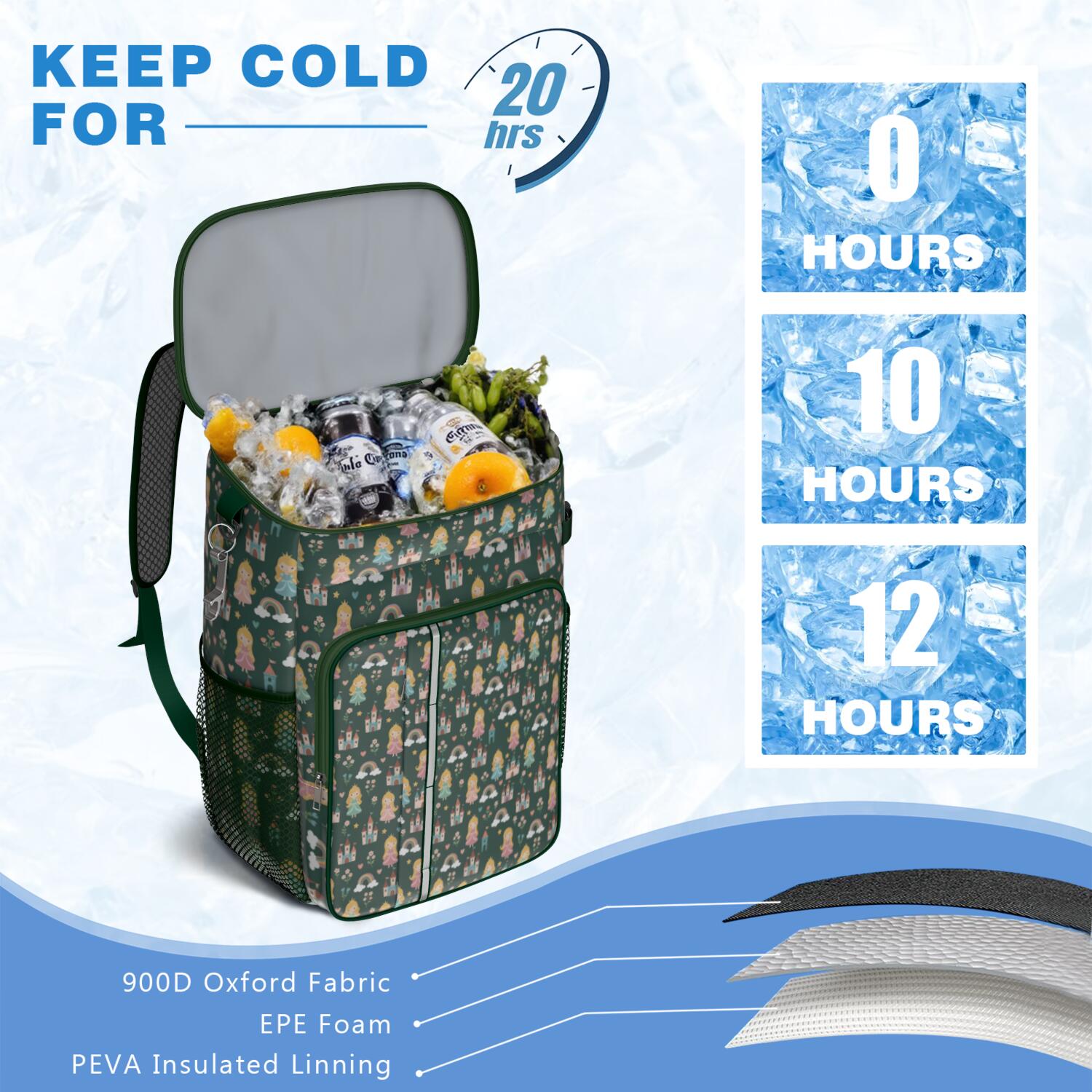 Travel Cooler Bag - Princess Castle Star Pattern Camping Beer Cooler Backpack with Bottle Opener- Waterproof Insulated Picnic Backpacks - Cooler Bag for Beach