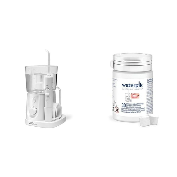 Waterpik Water Flosser for Teeth, Portable Electric Compact for Travel and Home & Fresh Mint Whitening Refill Tablets (30 Count) â for Use with Waterpik Boost Tip