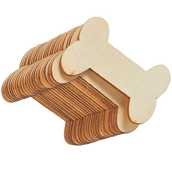 OUNONA Unfinished Wood Cutout Dog Bones for Crafts and Decoration 40 Pieces Khaki Color Easy to Customize