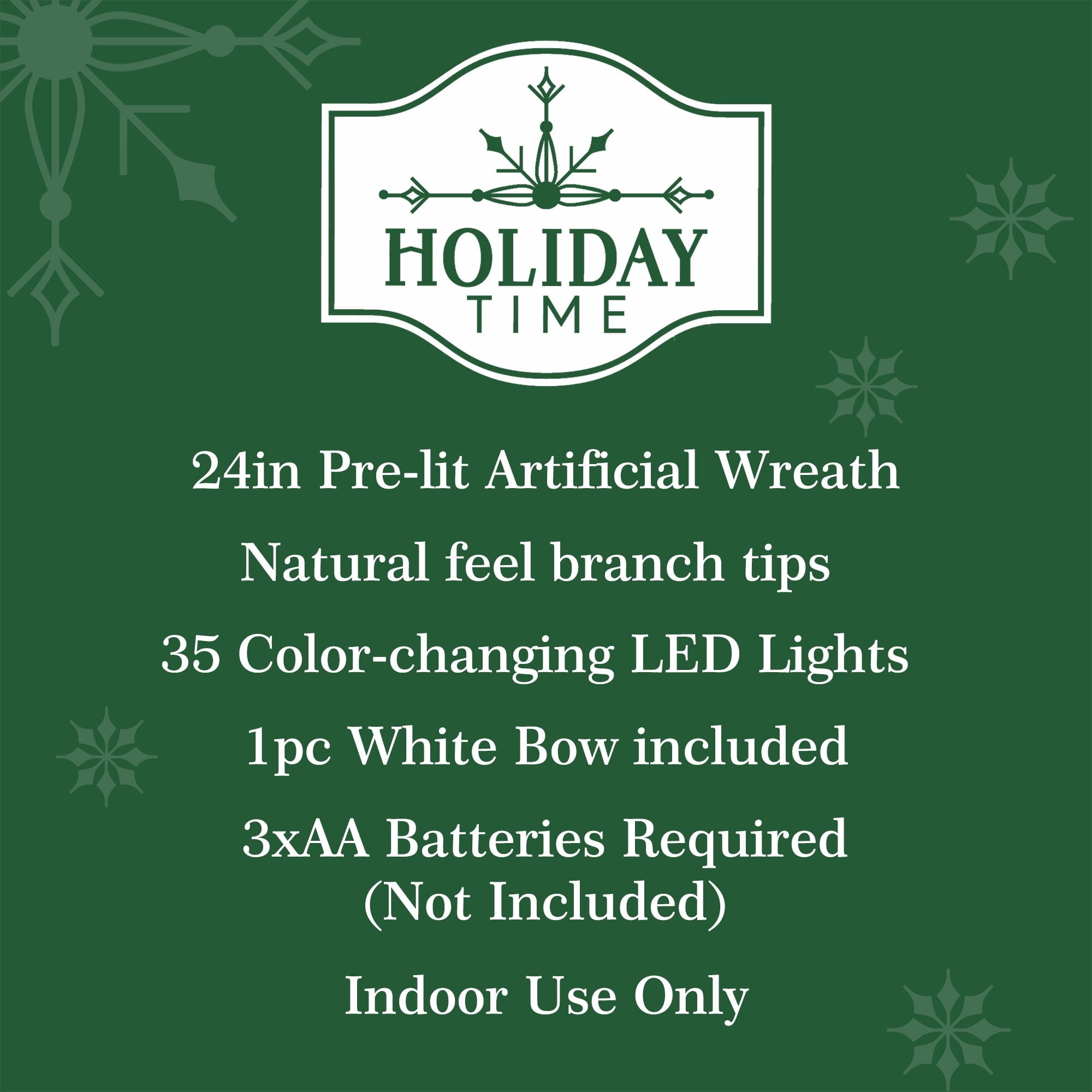 Pre-Lit Battery-Operated Snow-Flocked Hamilton Artificial Christmas Wreath, Green and White, 24", by Holiday Time