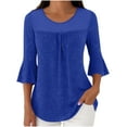 thumbnail image 2 of Olyvenn Womens Ruffle 3/4 Sleeve Dressy Blouses Casual Crew Neck Double Layers Mesh Shirts Flowy Tunic Tops Blue XXL, 2 of 9