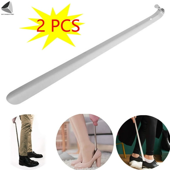 PULLIMORE 2 Pcs Metal Shoe Horns 17.7 in Long Handle Shoe Helper Heavy Duty Shoehorns for Men Women Kids Seniors
