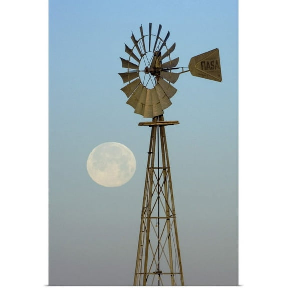 GBC | "Windmill at sunrise with Full Moon, Canyon, Panhandle, Texas" Art Print - 16x24