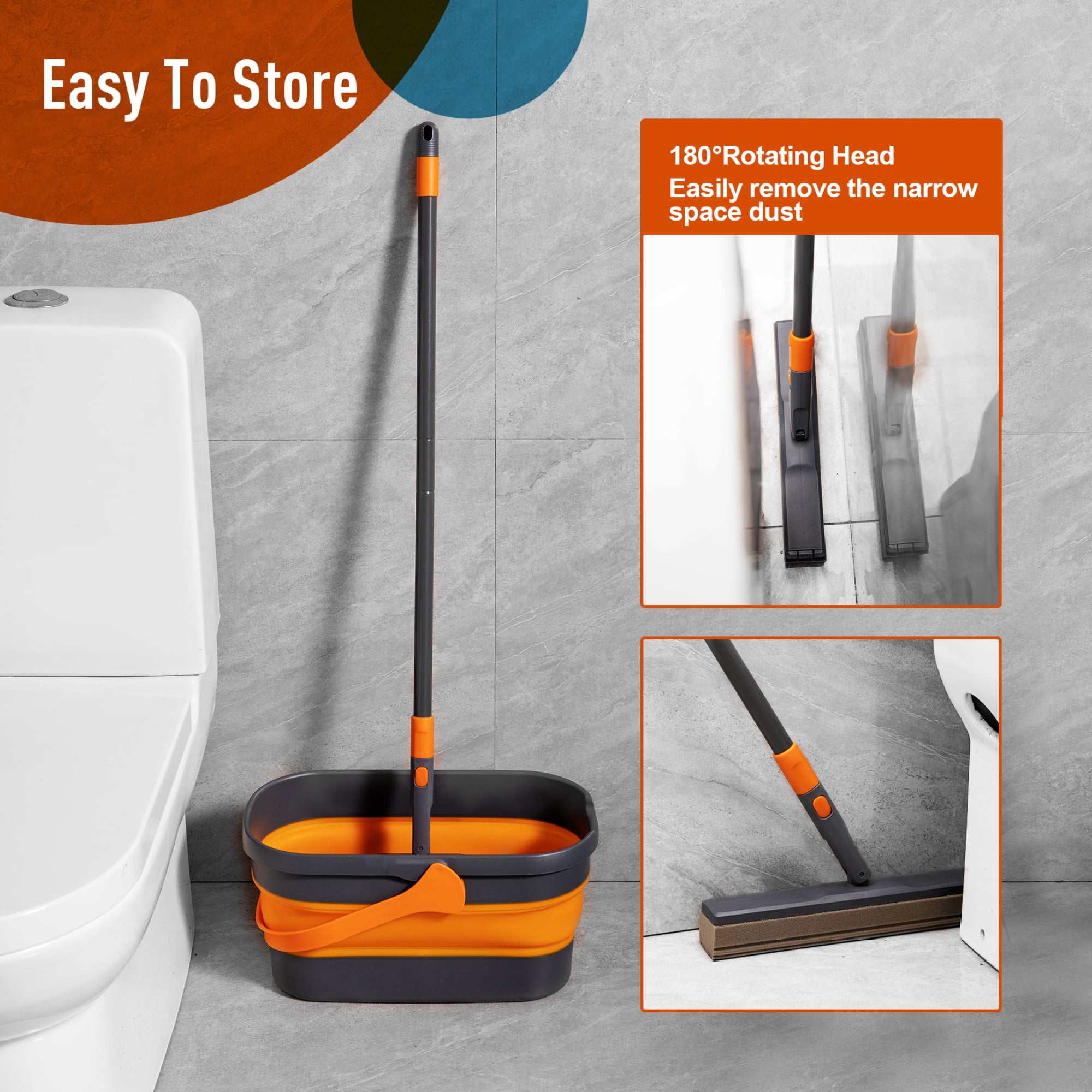 Sponge Mop Kit and Collapsible Bucket Mop and Bucket for Floor Cleaning Hands Free Home Floor Cleaning