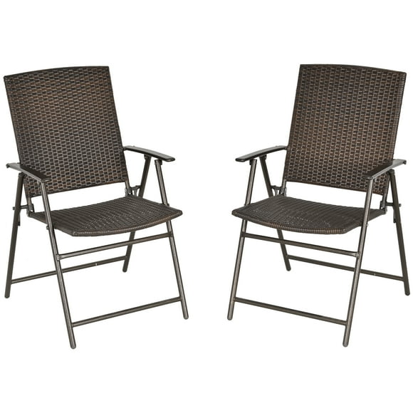 Outsunny Outdoor Wicker Dining Chair Rattan Foldable Chair Set of 2 Brown