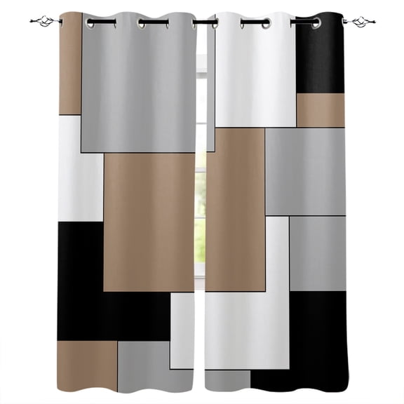 Brown Black Grey Blackout Curtains 63 Inches Long, Middle Century Irregular Geo Abstract Art Thermal Insulated Black Out Curtains, Darkening Window Curtain for Bedroom Living Room 52"x63" 2 Panels