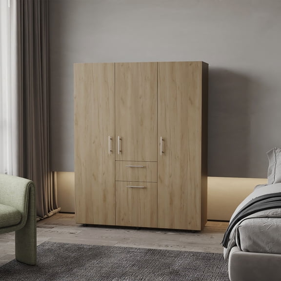 Miekor Furniture Alamo Lake Armoire Multi-storage with one Drawer, Natural Oak 67734