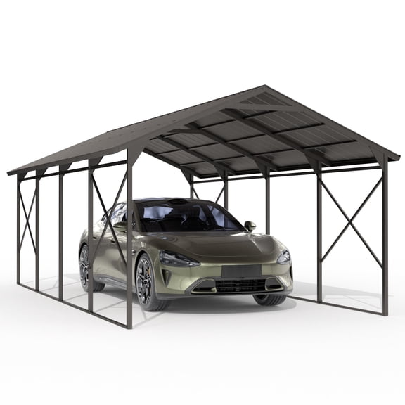Gotland 12FT x 22FT Heavy Duty Metal Carport, Outdoor Garage Car Shelter with Reinforced Steel Frame, Galvanized Metal Roof, Weather-Resistant Canopy for Cars, Trucks, Boats, and Tractors