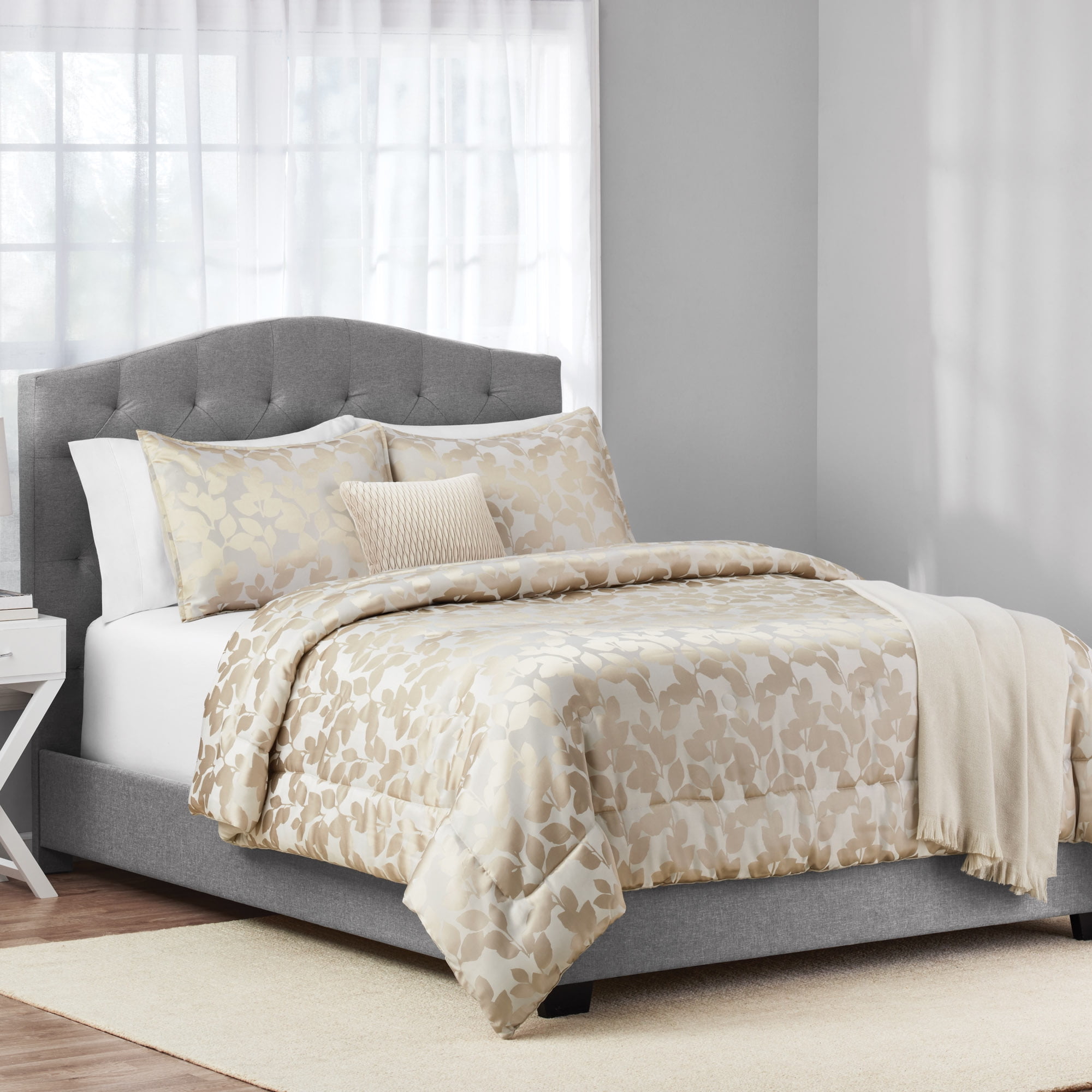 Mainstays 5-Piece Gold Floral Comforter Set, King