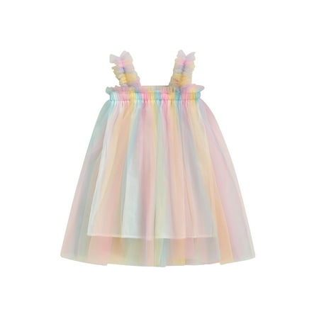 

Sunisery Little Baby Girls Summer Dress Spaghetti Strap Sleeveless Sequins Decorated Mesh Sling Dress Princess Dress Colorful 18-24 Months