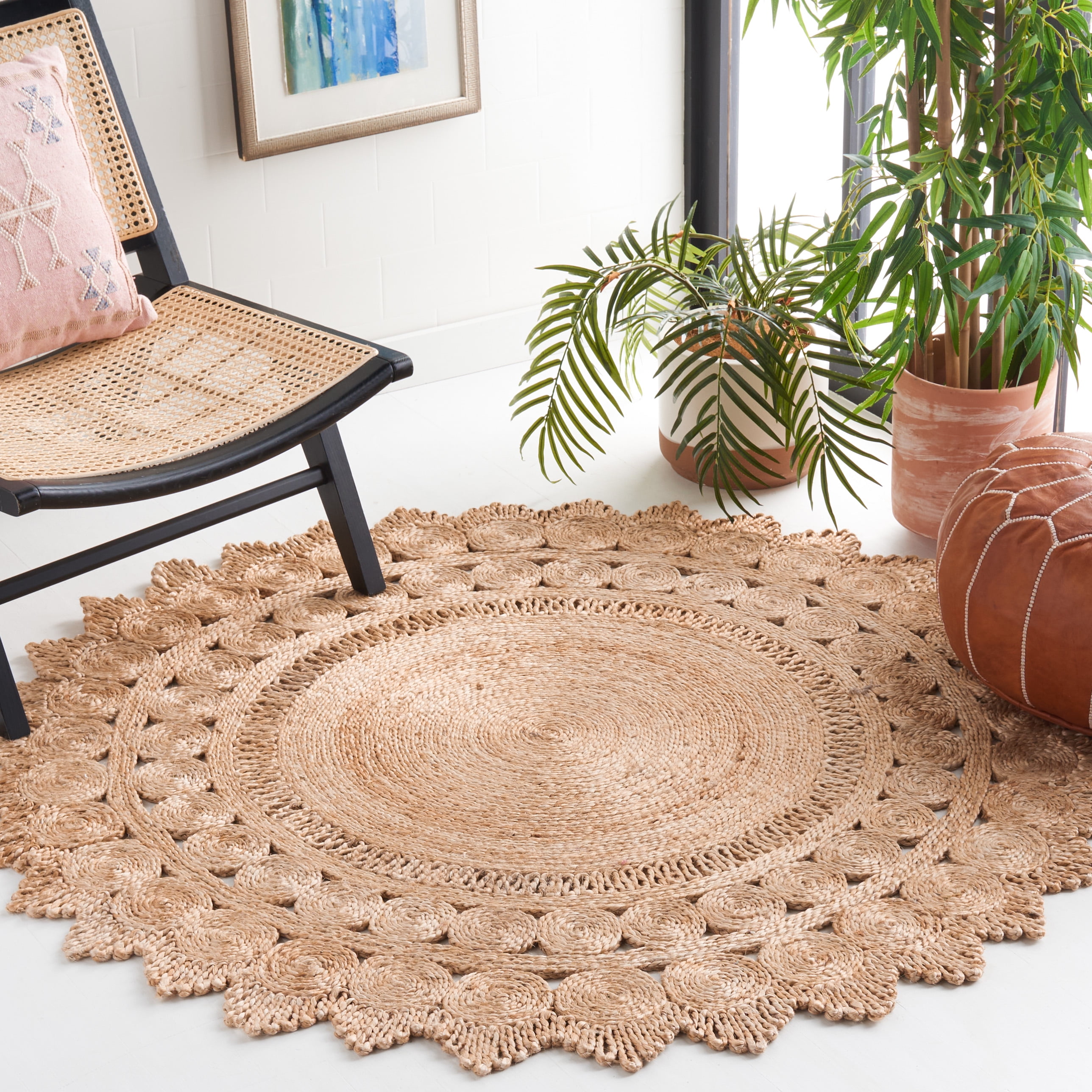 SAFAVIEH Natural Fiber Phyillis Geometric Area Rug, Natural, 5' x 5' Round