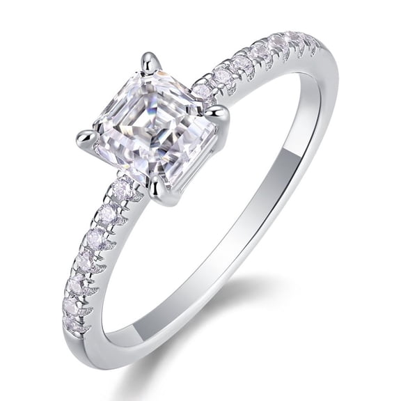 Asscher Cut Moissanite Wedding Rings for Women 1 Carat Diamond Engagement Rings 18K White Gold Plated 925 Sterling Silver Moissanite Rings Womens Diamond Rings Womens Anniversary Rings