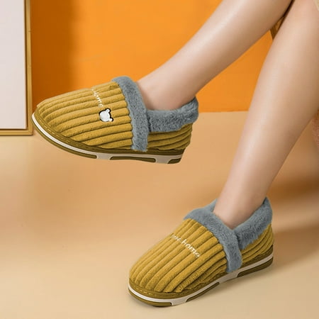 

SQUARE HEAD Shoes For Women Winter Slippers Hyoma Platform Cotton Antiskid Warm Home Shoes Yellow 40