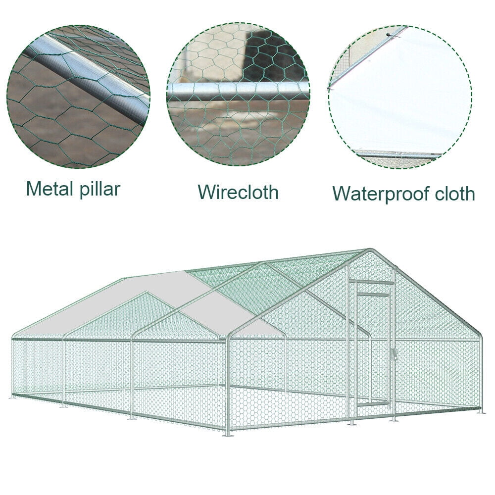 20ft Chicken Coop Run Cage Dog Cage Fence Outdoor Kennel Metal Playpen w/ Cover